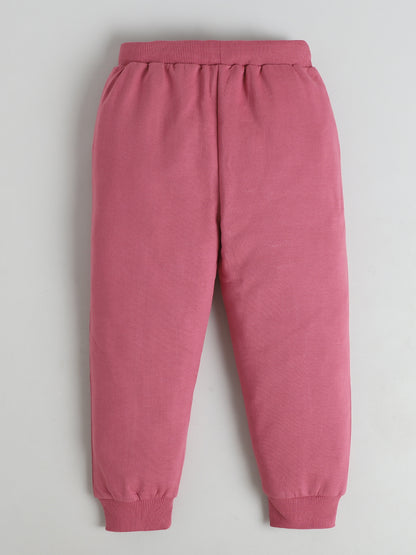 Polka Tots Full Sleeve Hooded Zip-Up Sweatshirt with Pockets & Co-ord Jogger Set - Mauve