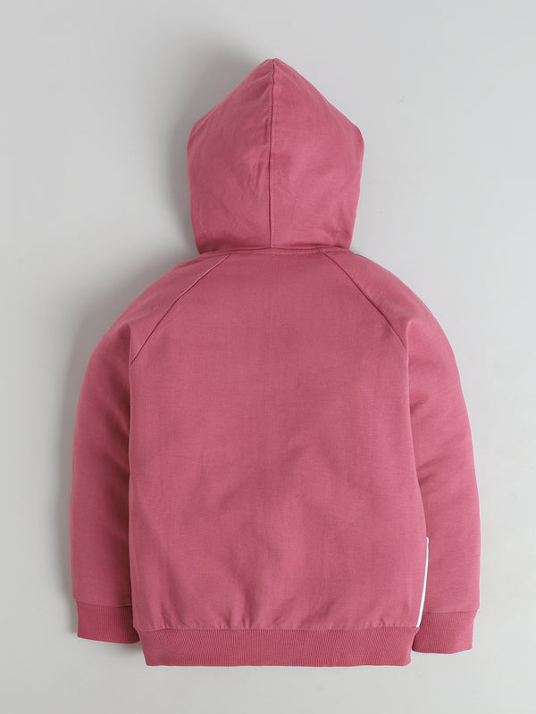Polka Tots Full Sleeve Hooded Zip-Up Co-ord Jogger Set - Mauve