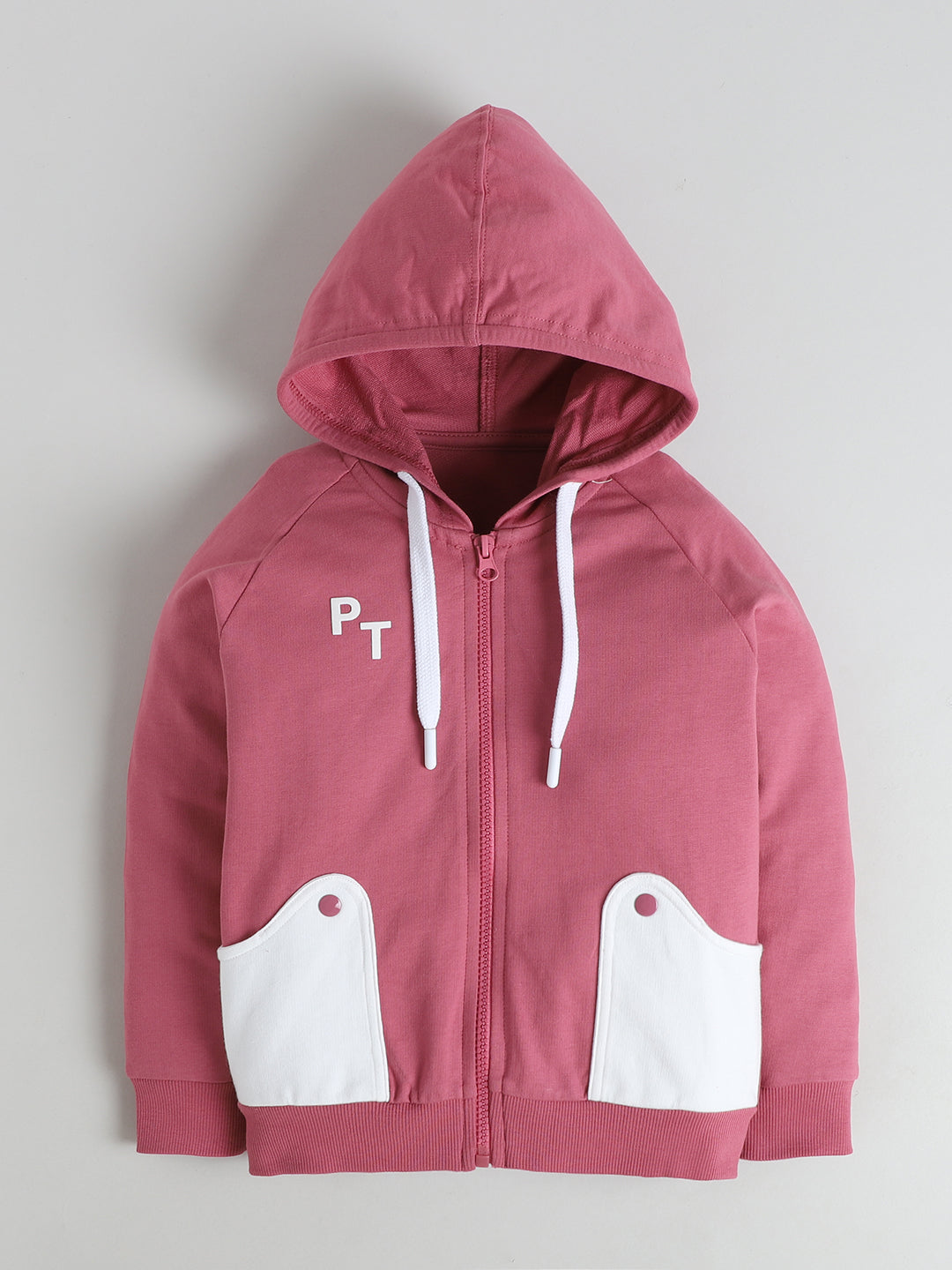 Polka Tots Full Sleeve Hooded Zip-Up Sweatshirt with Pockets & Co-ord Jogger Set - Mauve