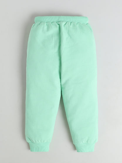 Polka Tots Full sleeve Colorblock Hooded Sweatshirt & Co-ord Jogger Set - Mint Green