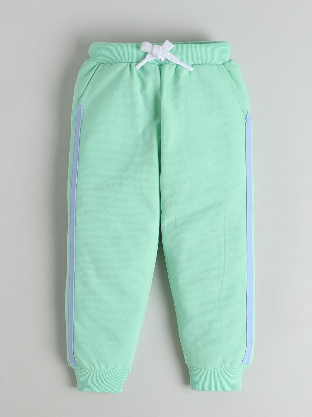 Polka Tots Full sleeve Colorblock Hooded Sweatshirt & Co-ord Jogger Set - Mint Green