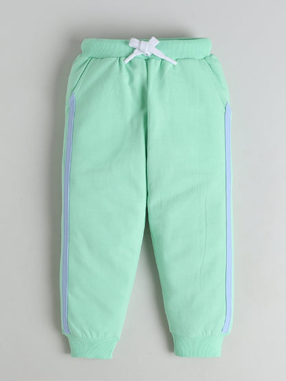 Polka Tots Full sleeve Colorblock Hooded Sweatshirt & Co-ord Jogger Set - Mint Green