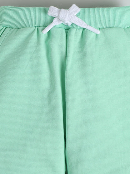 Polka Tots Full sleeve Colorblock Hooded Sweatshirt & Co-ord Jogger Set - Mint Green