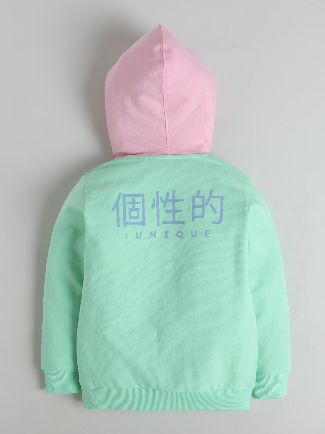 Polka Tots Full sleeve Colorblock Hooded Sweatshirt & Co-ord Jogger Set - Mint Green