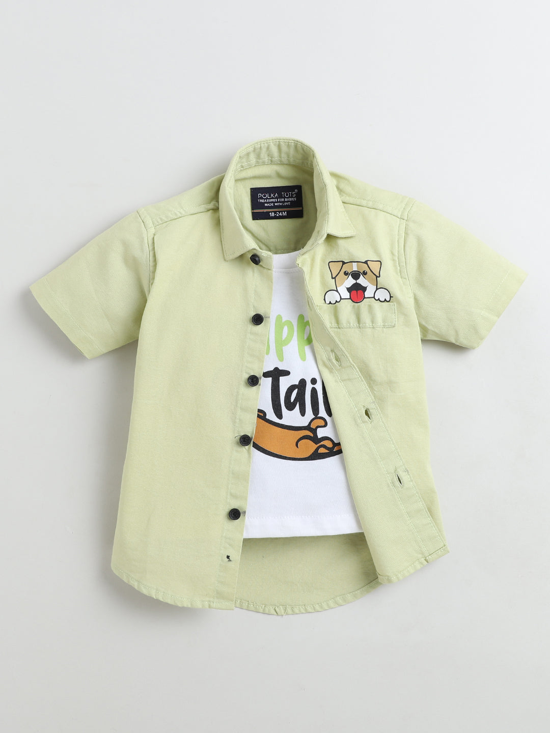 Polka Tots Half Sleeve Dog print T-shirt shirt - Yellow