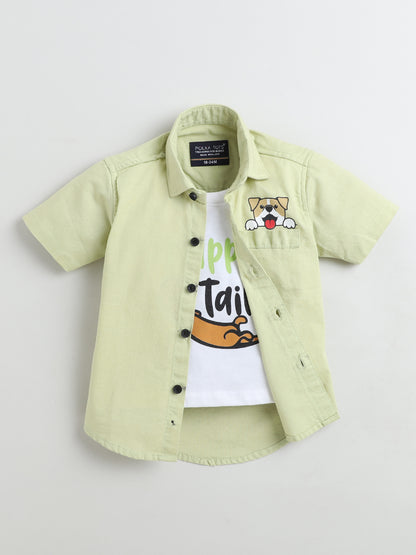 Polka Tots Half Sleeve Dog print T-shirt shirt - Yellow