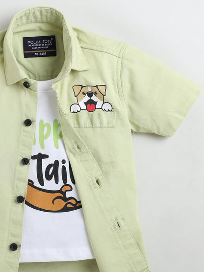Polka Tots Half Sleeve Dog print T-shirt shirt - Yellow