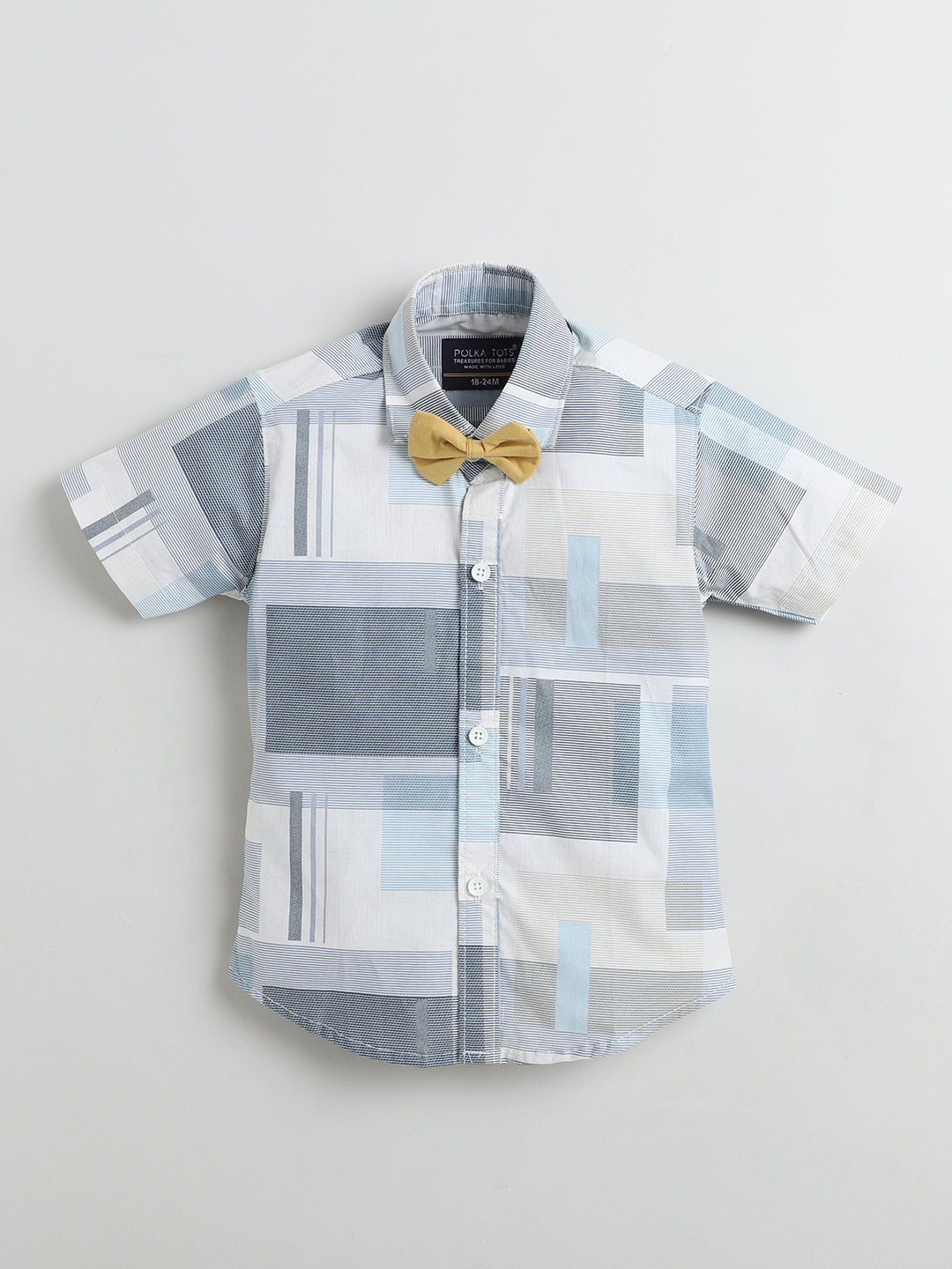 Polka Tots Half Sleeves Shirt with Bow Tie - Grey