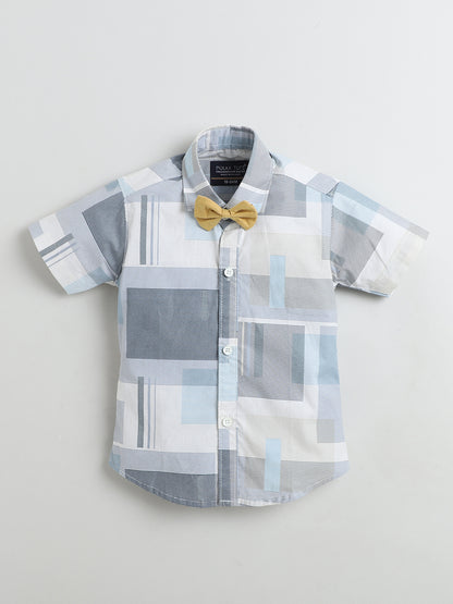 Polka Tots Half Sleeves Shirt with Bow Tie - Grey