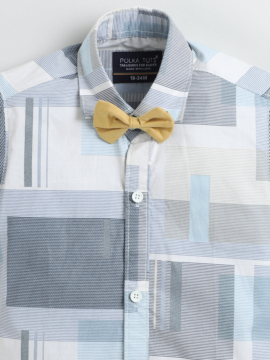 Polka Tots Half Sleeves Shirt with Bow Tie - Grey