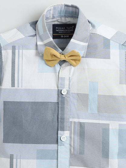 Polka Tots Half Sleeves Shirt with Bow Tie - Grey