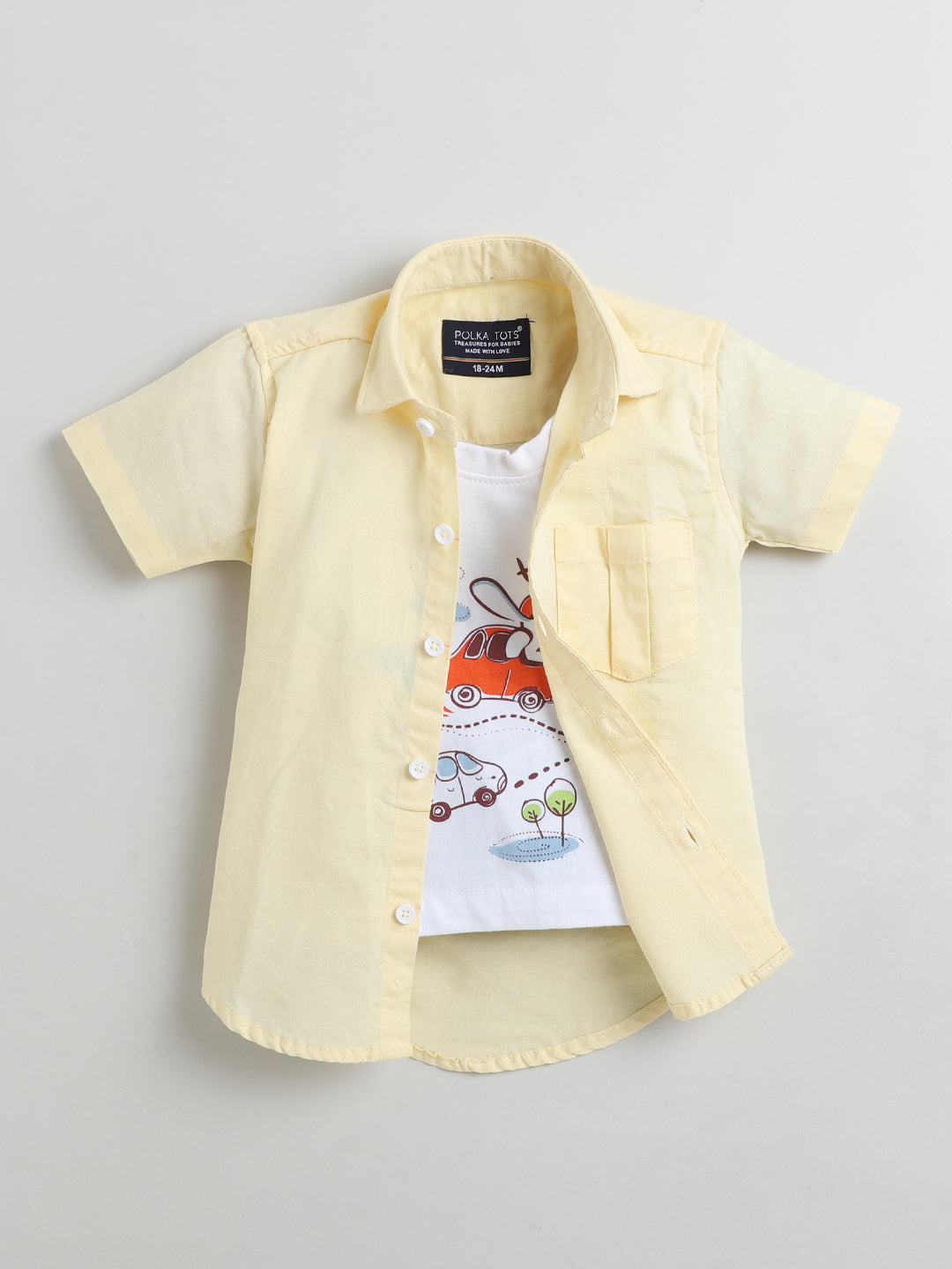 Polka Tots Half Sleeve Travel print T-shirt shirt - Yellow