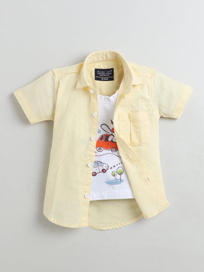 Polka Tots Half Sleeve Travel print T-shirt shirt - Yellow