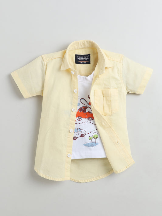 Polka Tots Half Sleeve Travel print T-shirt shirt - Yellow