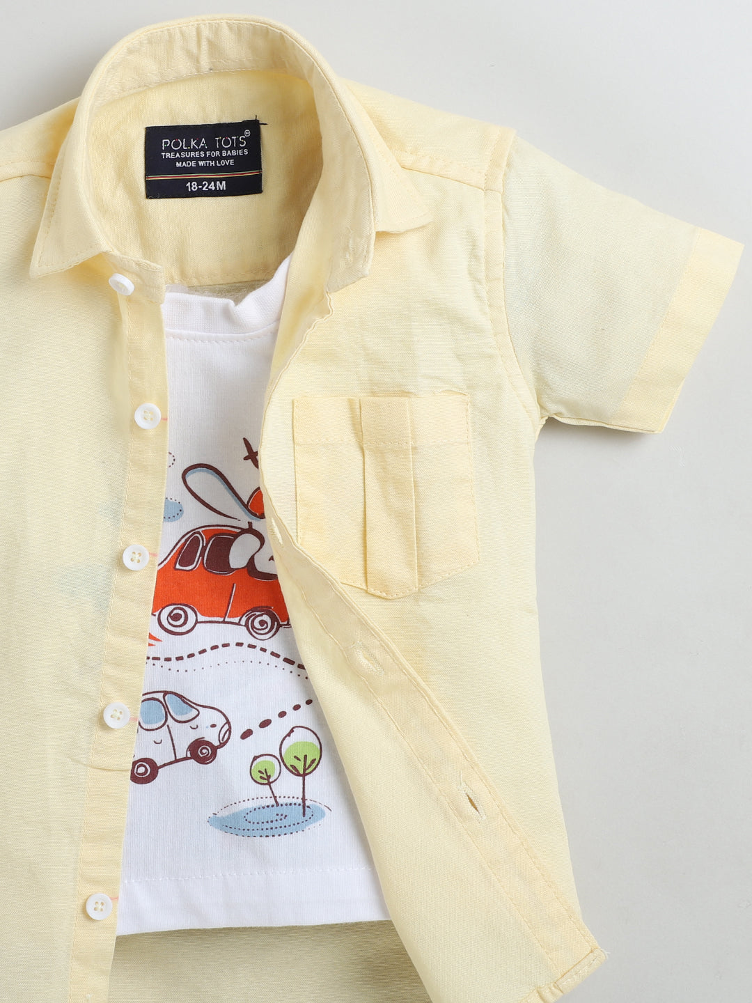 Polka Tots Half Sleeve Travel print T-shirt shirt - Yellow