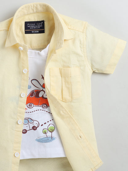 Polka Tots Half Sleeve Travel print T-shirt shirt - Yellow
