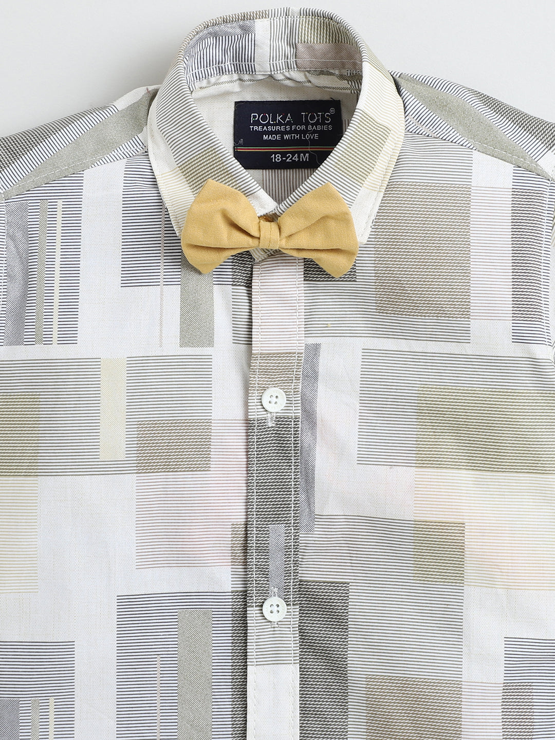 Polka Tots Half Sleeves Shirt with Bow Tie - Beige