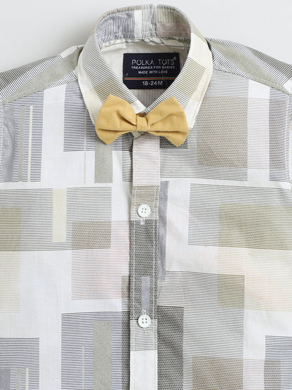 Polka Tots Half Sleeves Shirt with Bow Tie - Beige