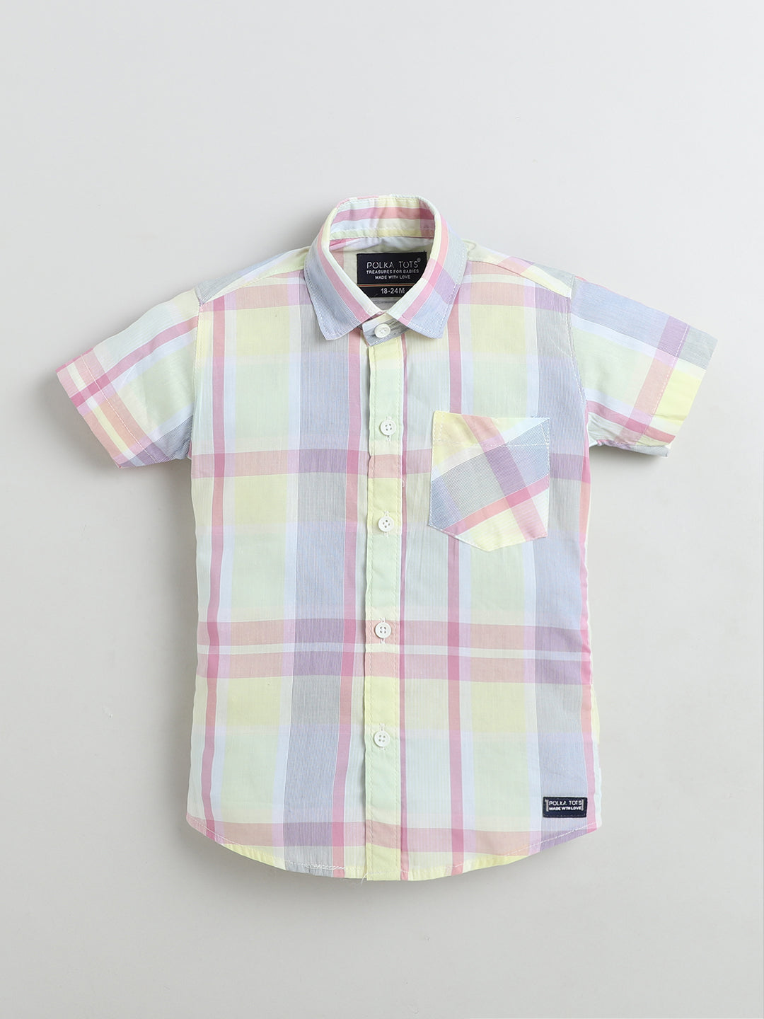 Polka Tots Half Sleeves Checks print Kids Shirt - Yellow