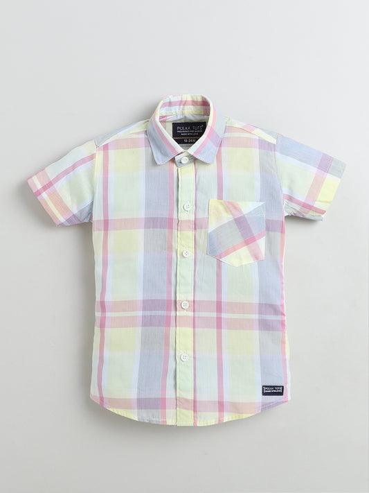Polka Tots Half Sleeves Checks print Kids Shirt - Yellow
