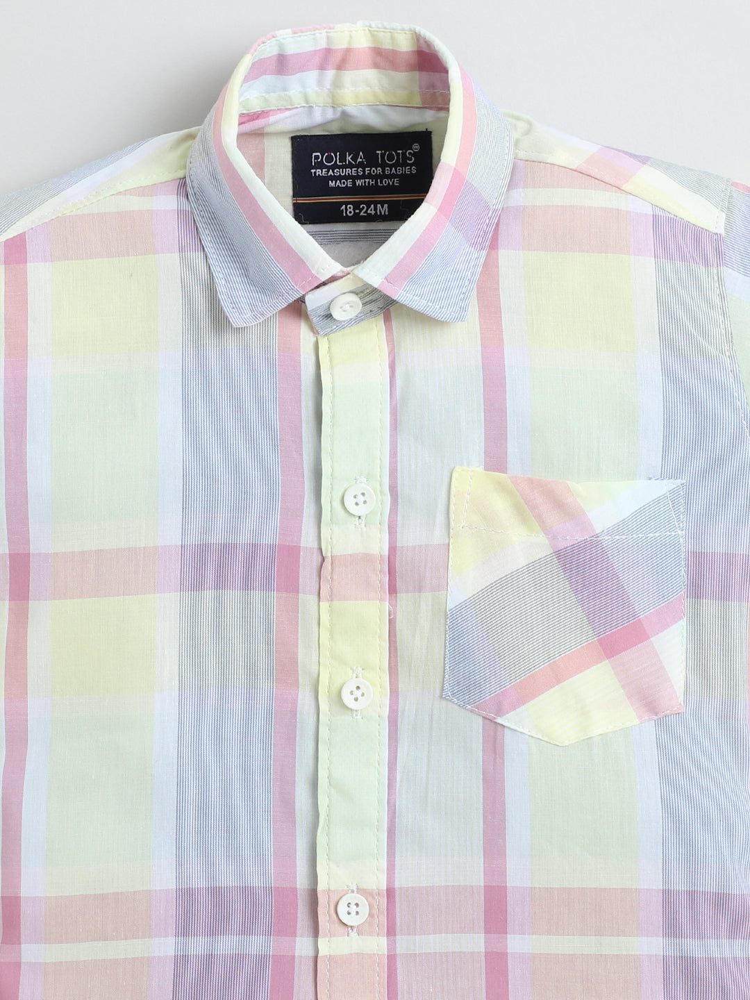 Polka Tots Half Sleeves Checks print Kids Shirt - Yellow