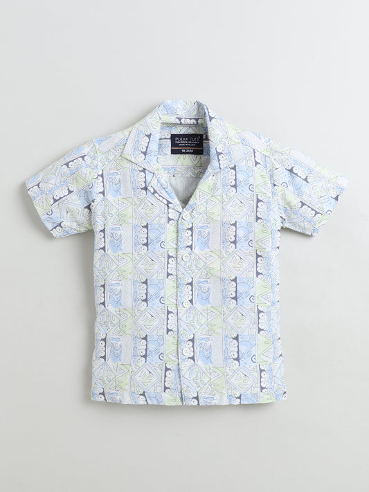 Polka Tots Half Sleeves Abstract print Shirt - Blue