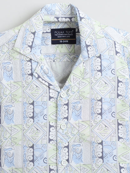 Polka Tots Half Sleeves Abstract print Shirt - Blue