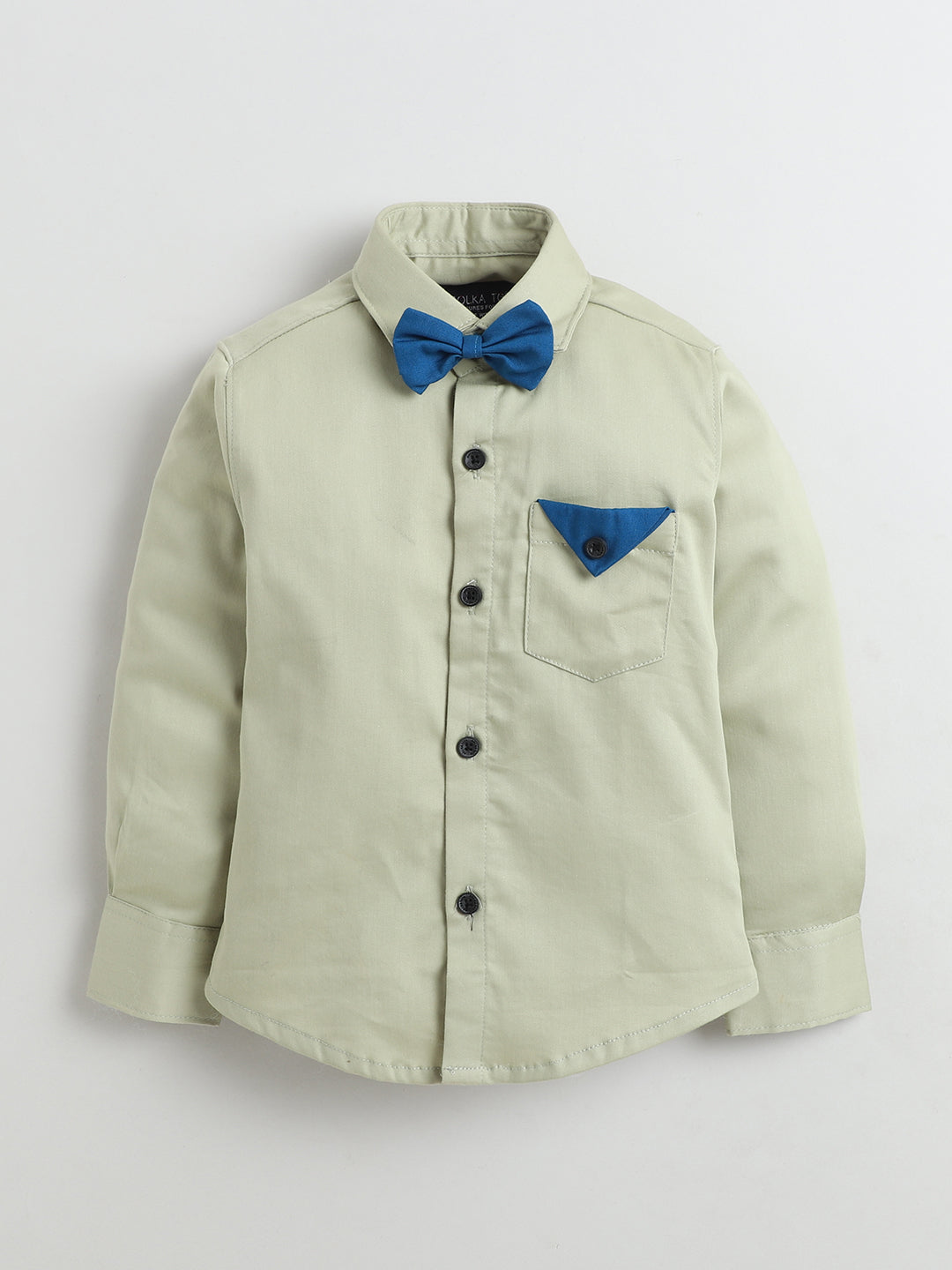 Polka Tots Full sleeves shirt with Bow Tie - Beige