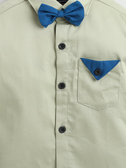 Polka Tots Full sleeves shirt with Bow Tie - Beige