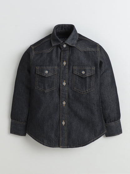 Polka Tots Full Sleeves Denim shirt - Black