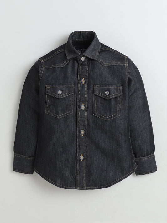 Polka Tots Full Sleeves Denim shirt - Black