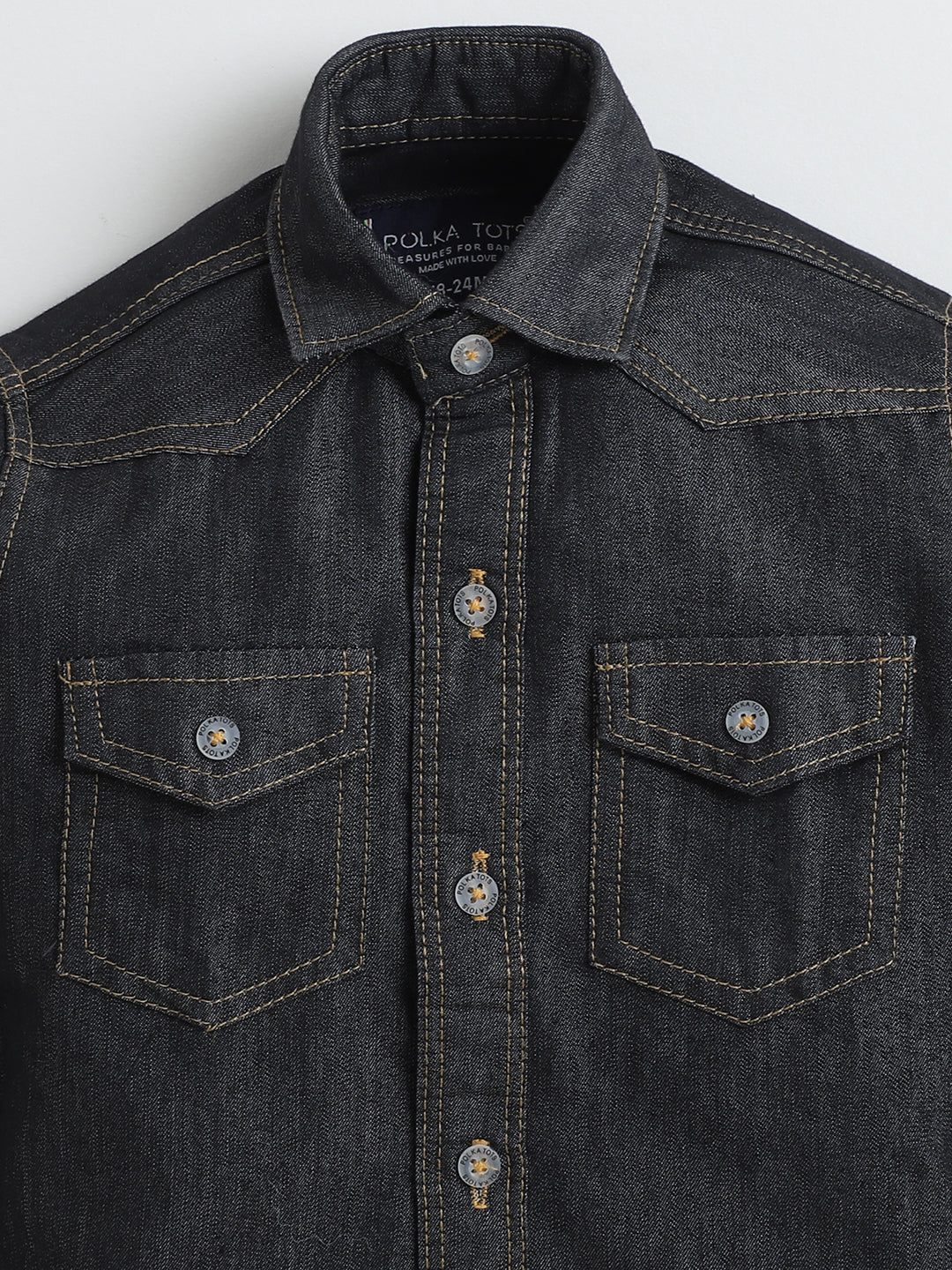 Polka Tots Full Sleeves Denim shirt - Black