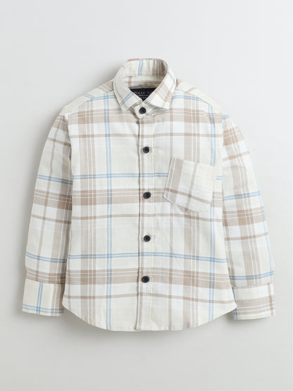 Polka Tots Full Sleeves Bearly Awake print Kids Shirt - Beige