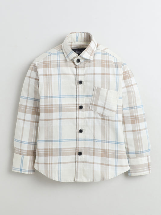 Polka Tots Full Sleeves Bearly Awake print Kids Shirt - Beige