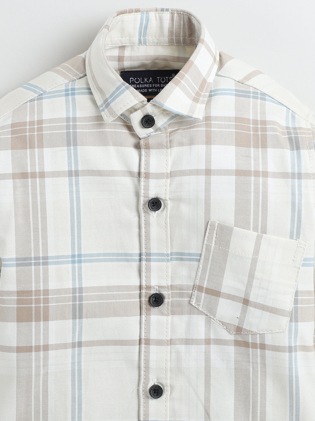 Polka Tots Full Sleeves Bearly Awake print Kids Shirt - Beige