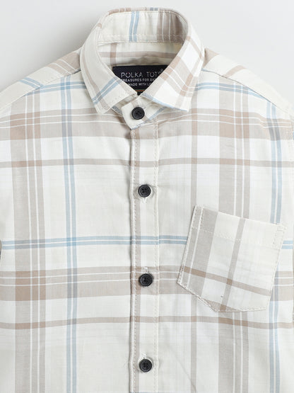 Polka Tots Full Sleeves Bearly Awake print Kids Shirt - Beige
