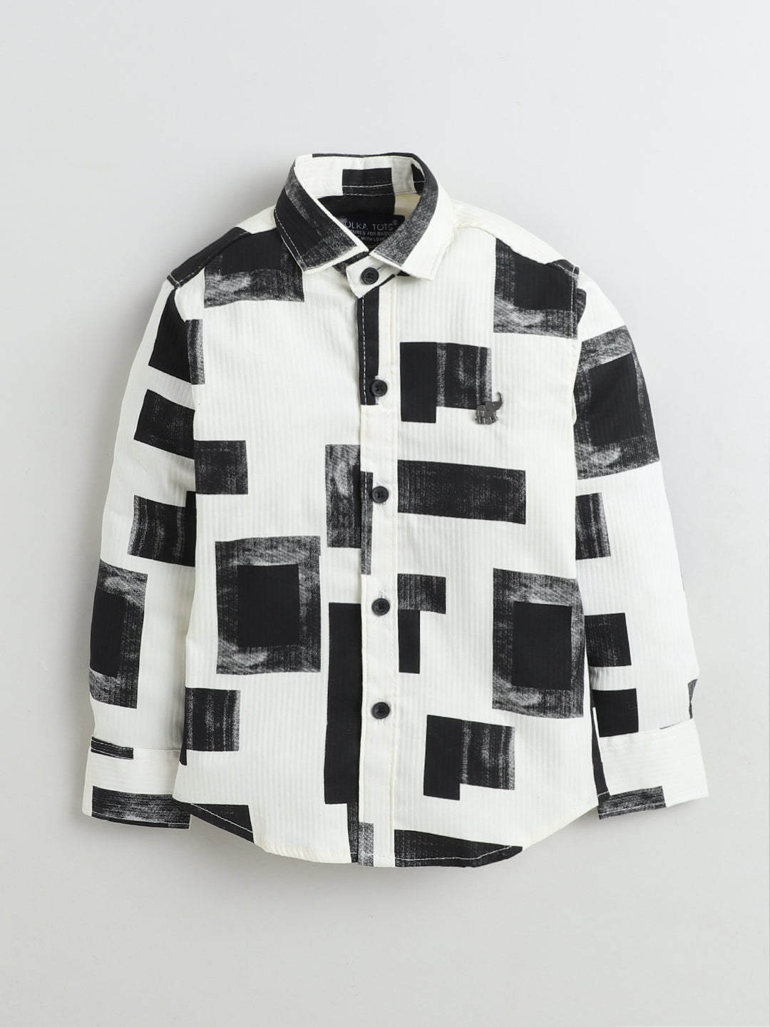 Polka Tots Full Sleeves Geometric print Shirt - Black