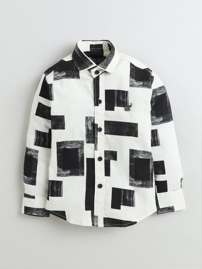 Polka Tots Full Sleeves Geometric print Shirt - Black