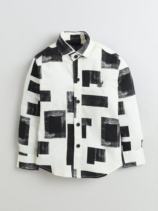 Polka Tots Full Sleeves Geometric print Shirt - Black
