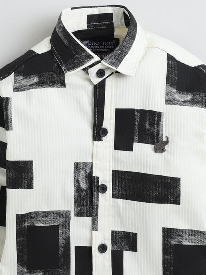 Polka Tots Full Sleeves Geometric print Shirt - Black