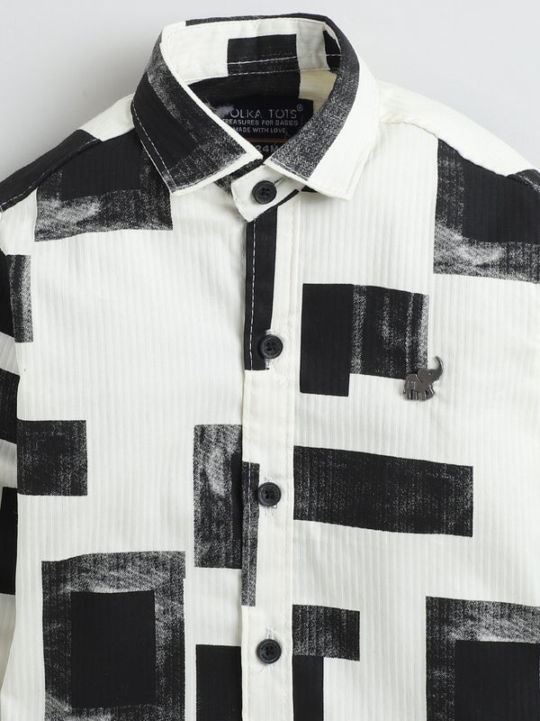 Polka Tots Full Sleeves Geometric print Shirt - Black