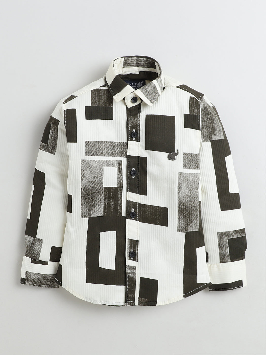 Polka Tots Full Sleeves Geometric print Shirt - Brown