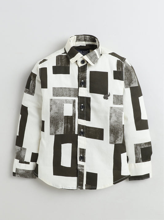 Polka Tots Full Sleeves Geometric print Shirt - Brown