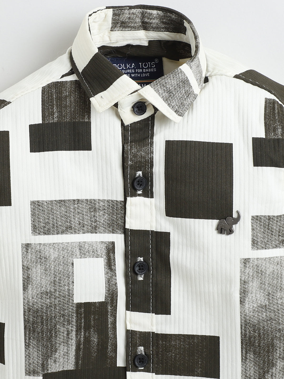 Polka Tots Full Sleeves Geometric print Shirt - Brown