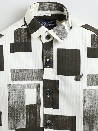 Polka Tots Full Sleeves Geometric print Shirt - Brown