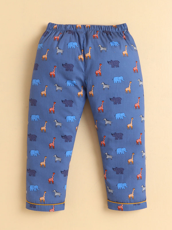 Polka Tots Full Sleeve Animal Print Night Suit – Dark Blue