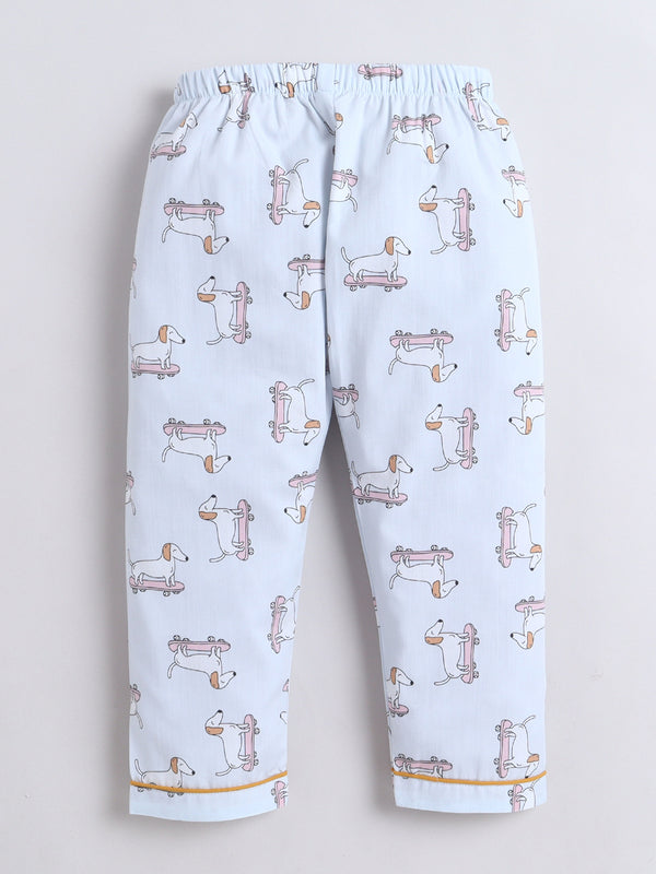 Polka Tots Full sleeve Dog Print Night suit - Blue