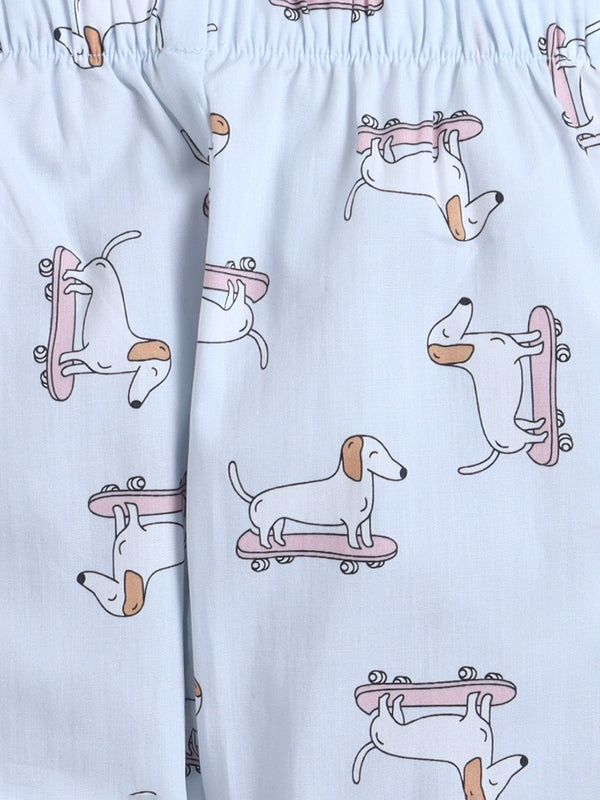 Polka Tots Full sleeve Dog Print Night suit - Blue