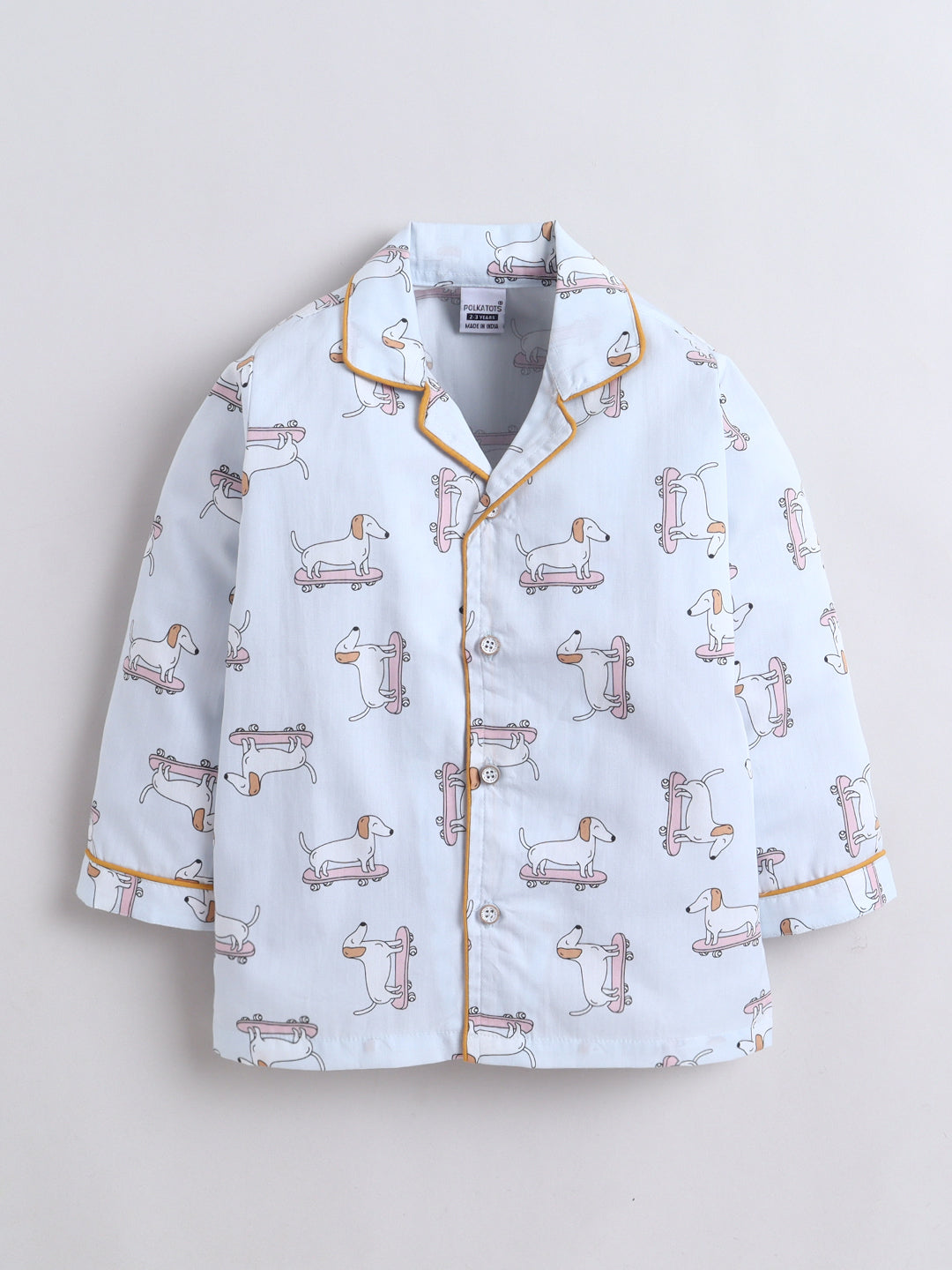 Polka Tots Full sleeve Dog Print Night suit - Blue