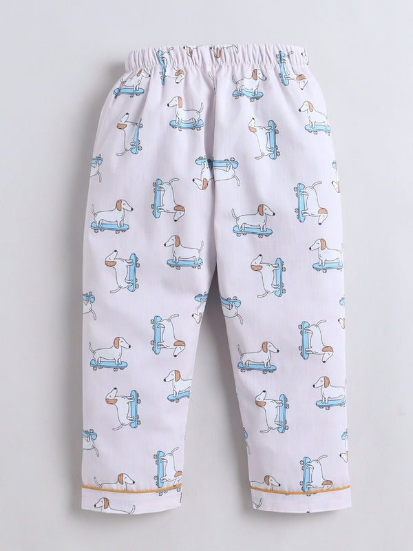 Polka Tots Full sleeve Dog Print Night suit - Pink
